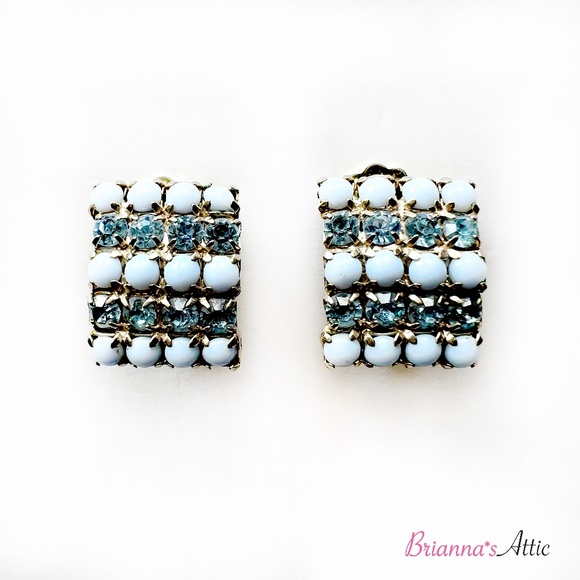 Vintage Designer Elegant Blue Crystal and Perl Stones Fancy Earrings for women - Picture 1 of 8